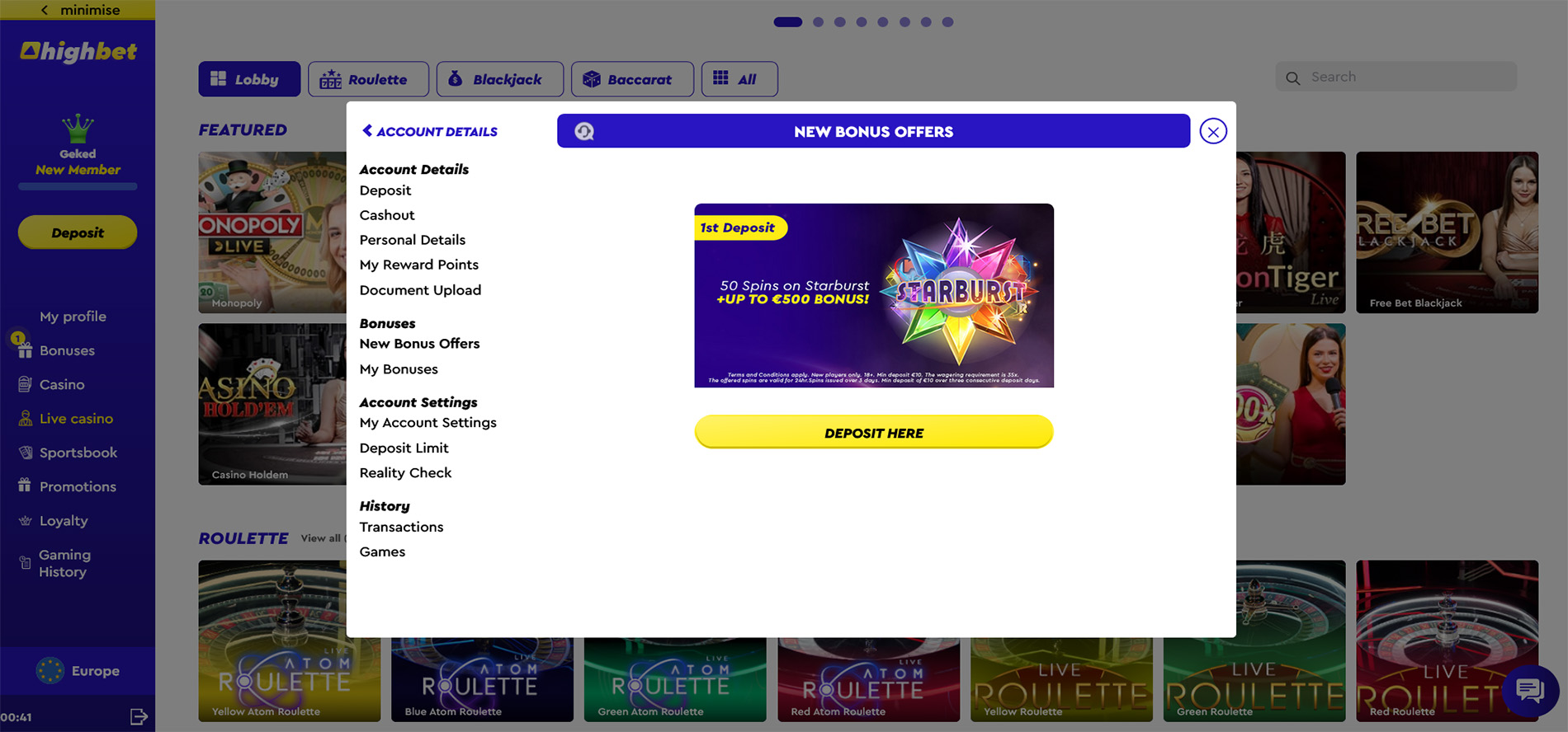 Highbet online casino new bonus offers popup